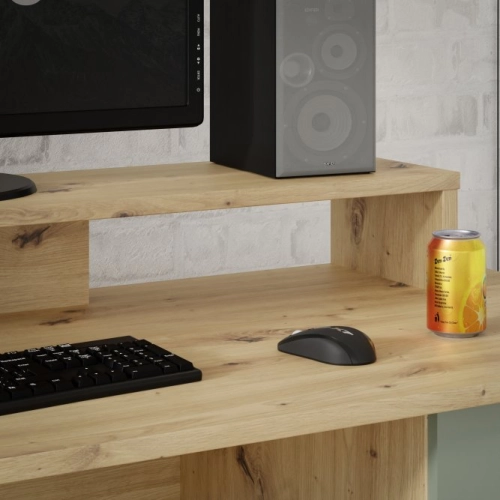 Biurko 145x60 cm z nadstawką na monitor Szałwia/Dąb Artisan